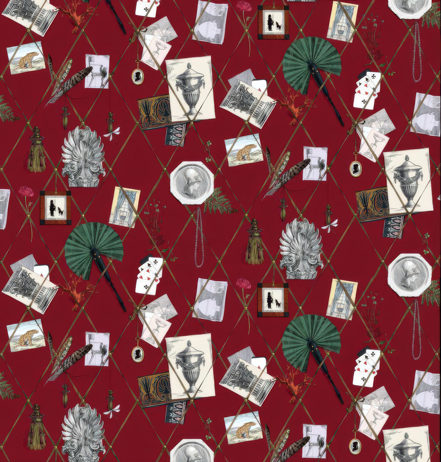 Edmond Petit Tapete Mur des Souvenirs in Rot mit Vintage Kartenmotiv und geometrischem Design aus Vlies - Bild 2