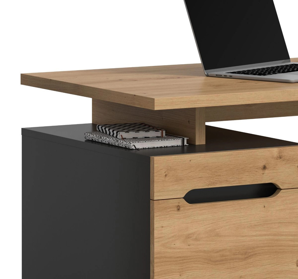 Schreibtisch Cooper von Inn.Furn in Eiche und Grau, B/T/H: 138 x 60 x 75 cm - Bild 3