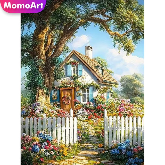 Momoart DIY Diamantmosaik Set Landschaft Gartenhaus mit runden Steinen in Multicolour, B/H: 30 x 30 cm - Bild 1