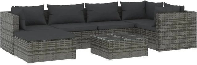vidaXL 7-tlg Garten-Lounge-Set Modell 20 in Grau Anthrazit mit Kissen aus Poly Rattan und Metallgestell - Bild 1