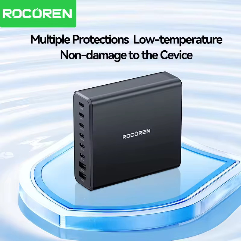 Rocoren 8-in-1 USB-Ladegerät 200W Desktop-Schnellladestation mit USB-C in Schwarz - Bild 4