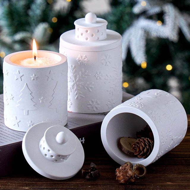 UDOCOOL Silikonform für DIY Beton Zylinder und Kerzenbehälter mit Weihnachtsdesign in Weiß - Bild 1