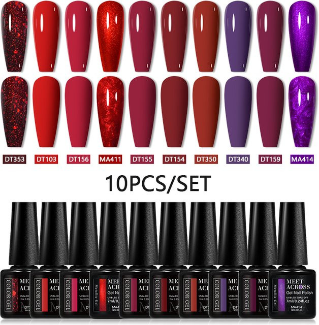 MEET ACROSS Gel-Nagellack-Set, 10-teilig, Glänzend, Unisex - Bild 1