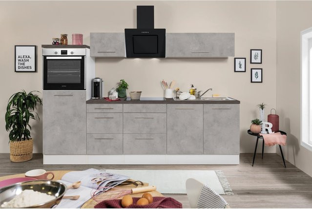 Respekta Premium Küchenzeile Amanda in Beton-Optik Weiß mit Soft-Close-Türen, B/T/H: 270 x 60 x 174 cm - Bild 1
