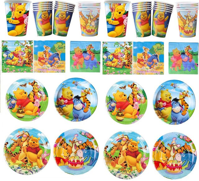 Potdemiel Winnie Pooh Geburtstagsparty Dekoration Set aus Papptellern, Bechern, Servietten und Ballons in Mehrfarbig für Kinder und Babypartys - Bild 1