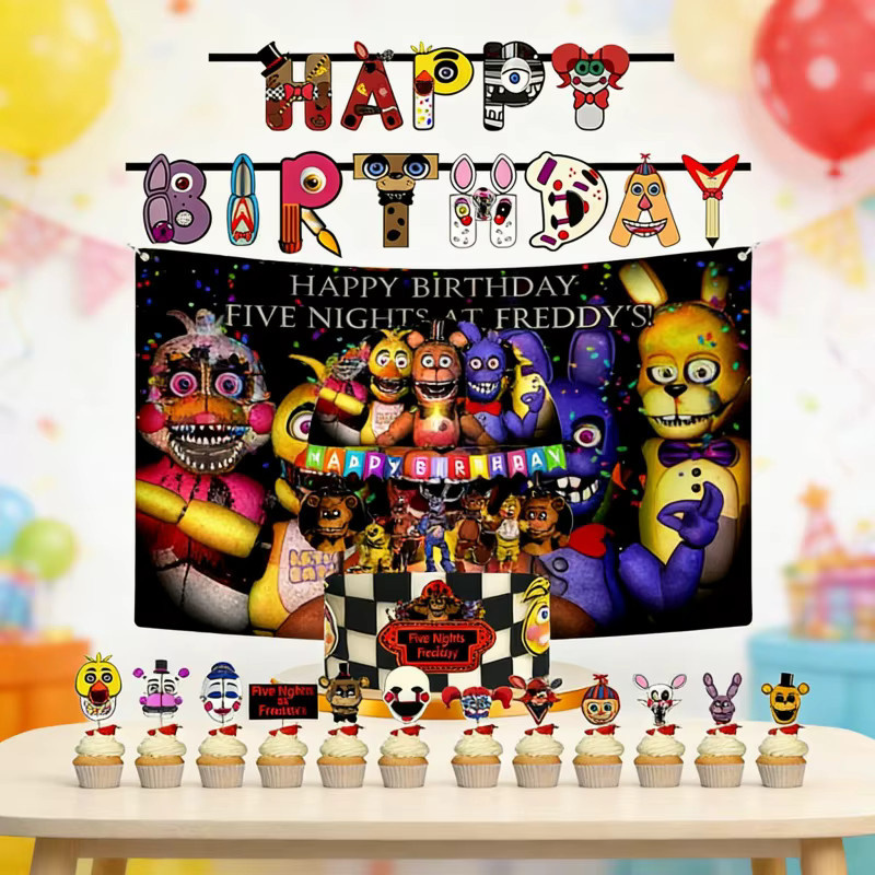Five Nights at Freddy's Party-Set mit Hintergrund-Tortendekoration und Cupcake-Banner, mehrfarbig - Bild 2