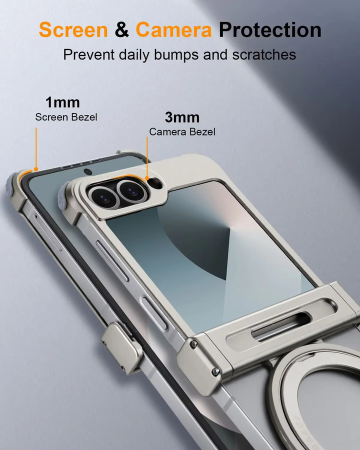 Eary Handyhülle für Samsung Galaxy Z Flip 7 und Z Flip 6 mit MagSafe, 360 Grad drehbarem magnetischem Ständer und kabellosem Laden, Farbe: Titanium - Bild 4