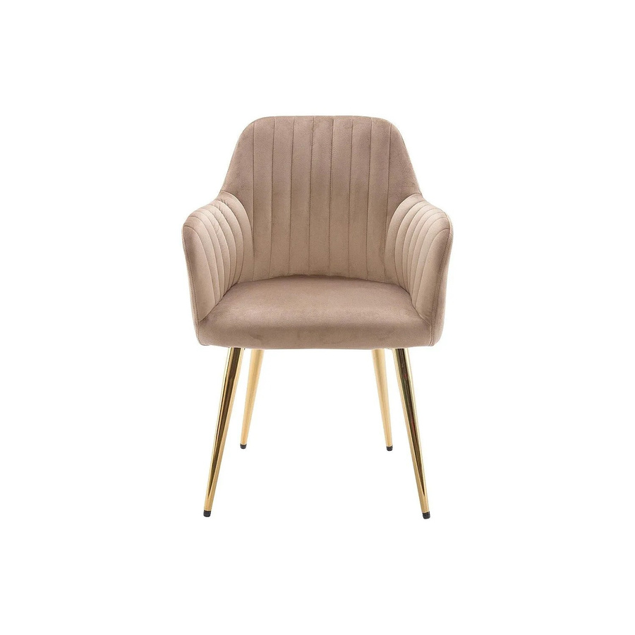 Vente-unique Eleana Stuhl mit Armlehnen aus Samt in Beige und Gold mit Metallgestell, Breite: 58 cm, Tiefe: 58 cm, Höhe: 58 cm - Bild 2