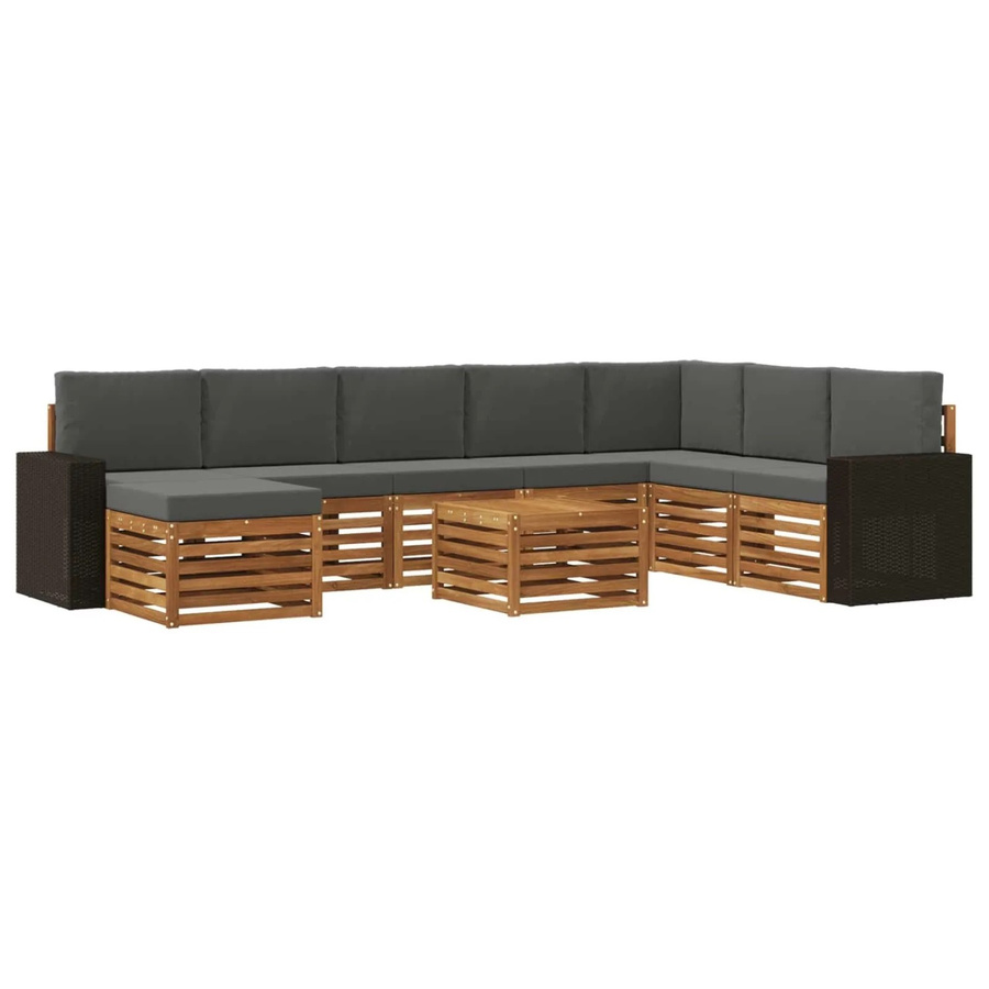 vidaXL Outdoor-Sofagarnitur in L-Form aus massivem Akazienholz mit 9 Kissen in Anthrazit und Natur - Bild 2