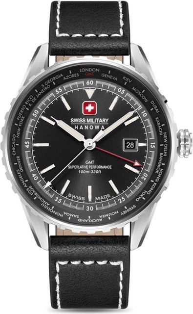 Swiss Military Hanowa Herrenuhr Afterburn GMT, Quarz, Edelstahl, 44 mm, Schwarz - Bild 1