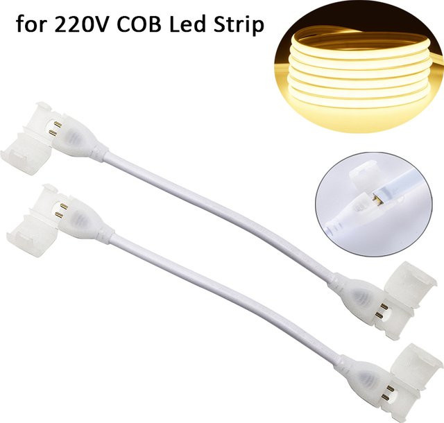 2-poliger COB-LED-Streifenverbinder als Verlängerungskabel für 220 V LED-Bandlichter in Weiß - Bild 1