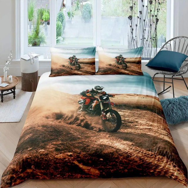 3D Motorrad Bettwäscheset von Your Warm Home in Gold, 3-teilig mit Bettbezug und Kissenbezügen, B/H: 200 x 200 cm, Kissenbezüge: 50 x 70 cm - Bild 1