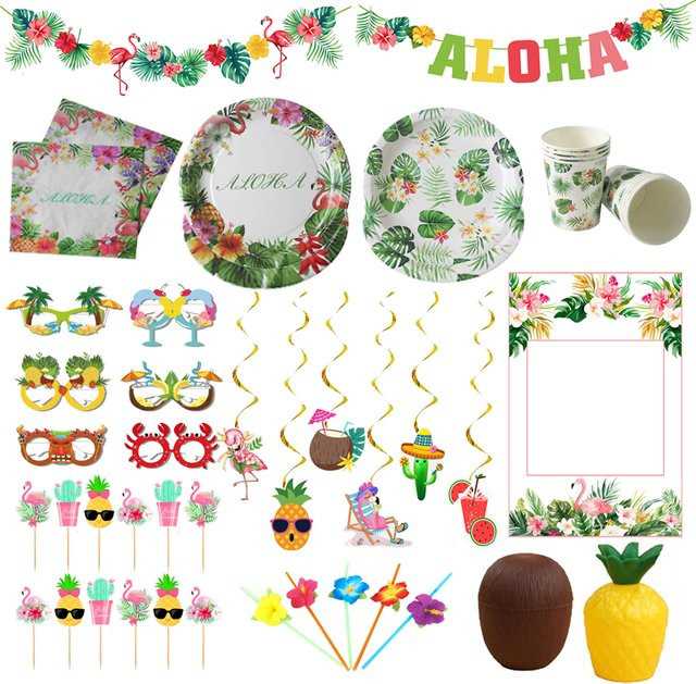 WEIGAO Hawaii Party Dekoration Set mit Flamingo und floralen Motiven, bunte Wimpelgirlande aus Papier für Sommer, Luau und Geburtstag - Bild 1