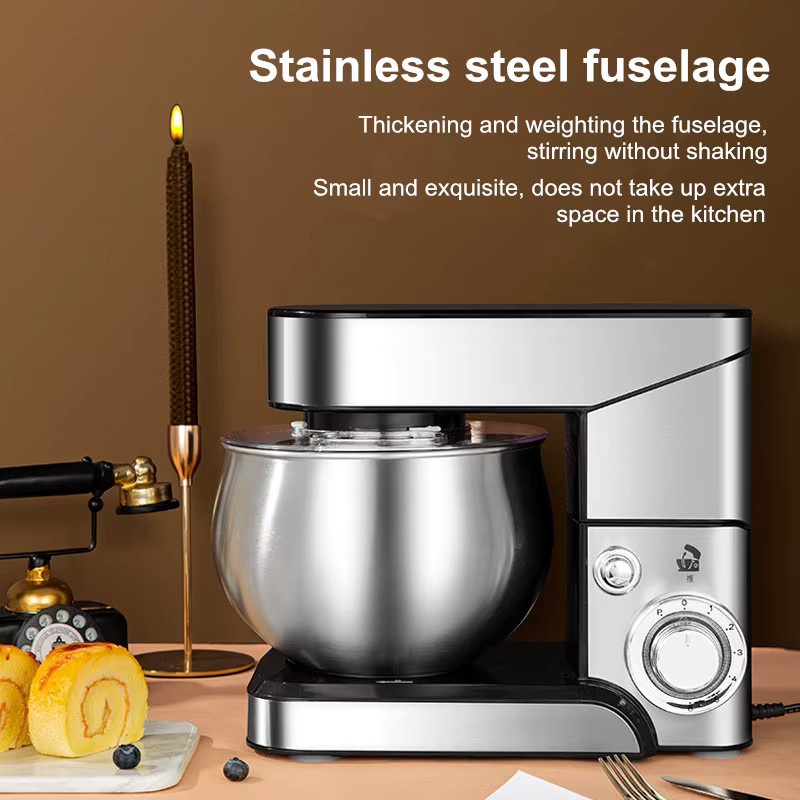 SUSWEETLIFE Standmixer Küchenmaschine mit 1200W Motor in Schwarz und Silber aus Edelstahl mit Knethaken, Rührbesen und Schneebesen sowie kippbarem Kopfdesign - Bild 3
