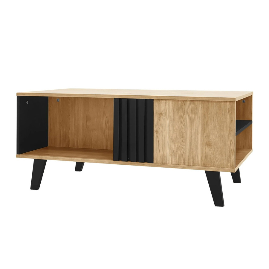okwish Couchtisch mit vielseitiger Aufbewahrung in Naturfarben und Schwarz, B/T/H: 100 x 60 x 45 cm - Bild 2