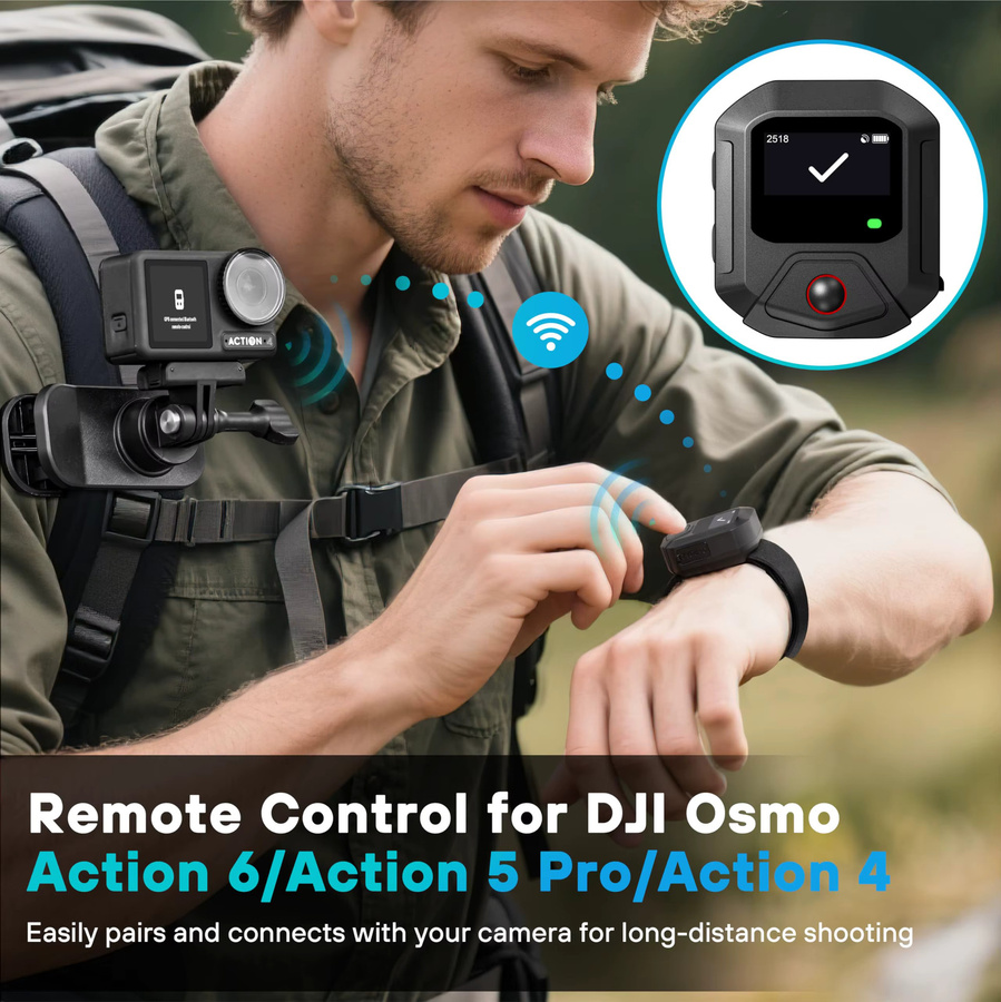 DJI Bluetooth-Fernbedienung mit integriertem GPS für Osmo Action 6, Action 5 Pro und Action 4 in Schwarz inklusive Handschlaufe und Fahrradhalterung - Bild 2