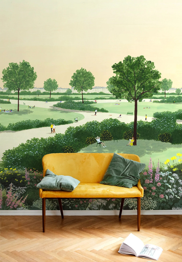 Isidore Leroy Wandtattoo Mural Parc in Grün, Gelb und Multicolour im Mid-Century Stil als selbstklebende Vlies-Tapete - Bild 1