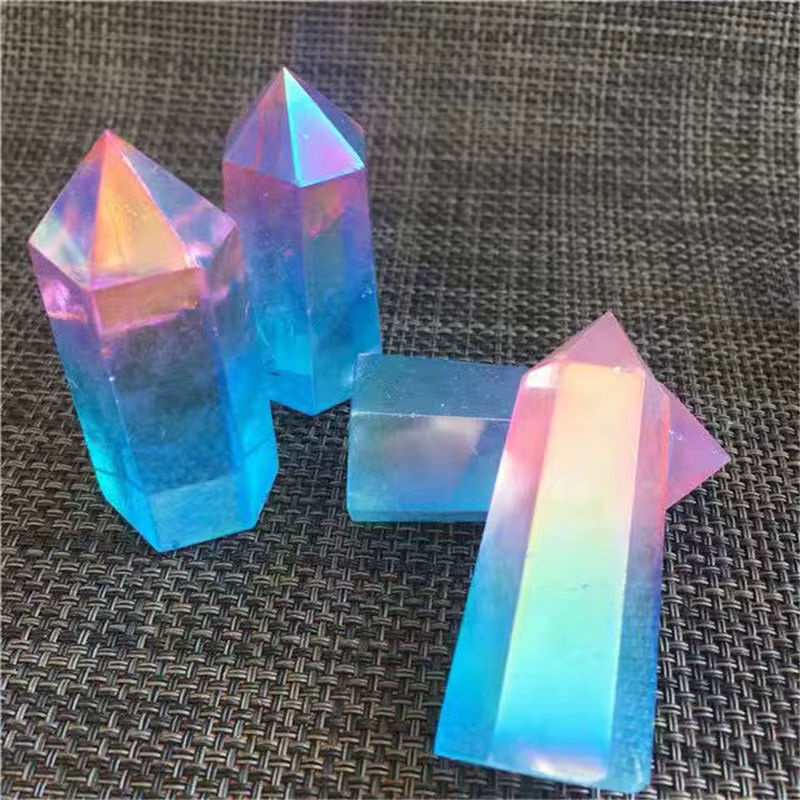 Sisterstone Aura Quarz Turm mit Punkt-Design in Rosa und Blau als dekorativer Heilstein - Bild 5