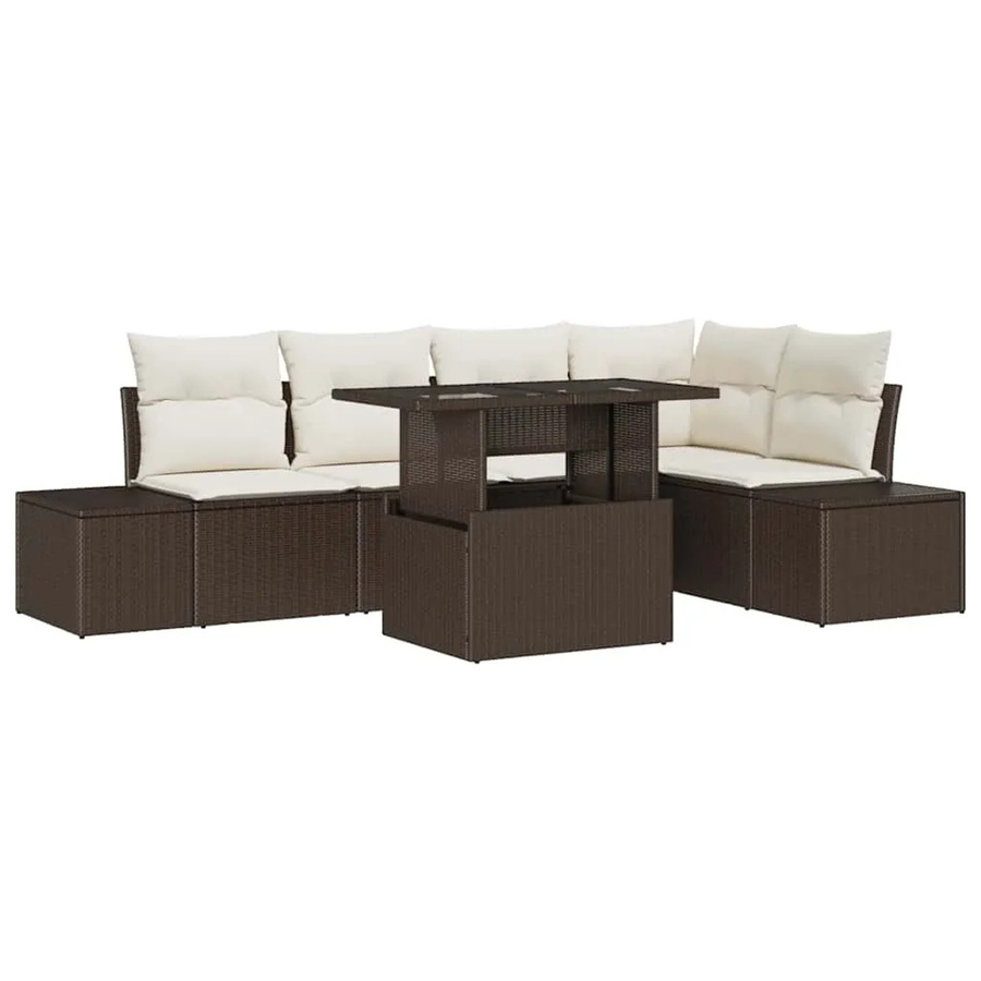 vidaXL Garten-Sofa-Set 6-teilig in Braun mit Kissen, U-Form aus Poly-Rattan und Metallrahmen für Garten, Terrasse oder Balkon - Bild 2