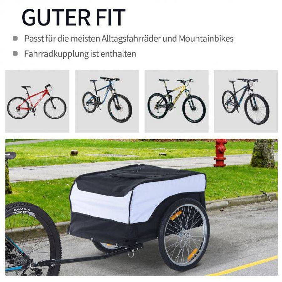 HOMCOM Fahrradanhänger für bis zu 40 kg in Weiß und Schwarz aus Stahl und Oxford, B/T/H: 140 x 77 x 65 cm - Bild 5