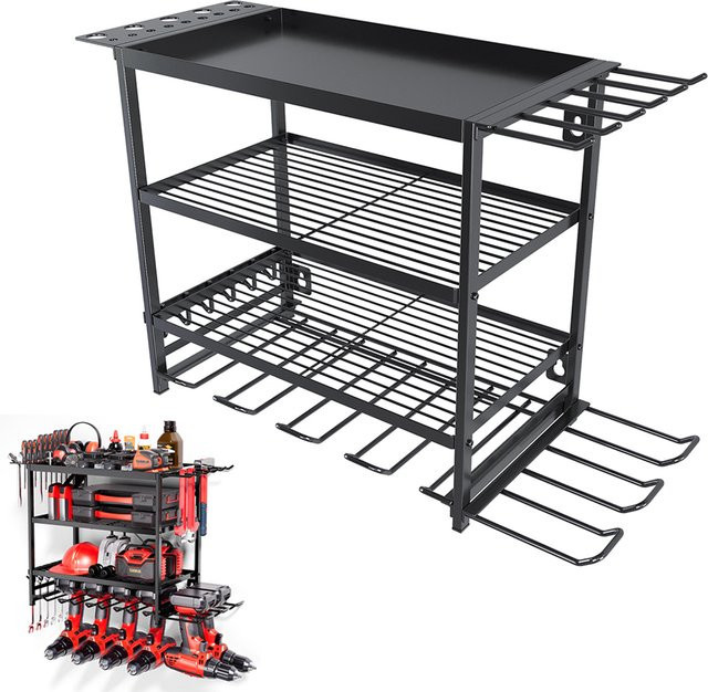 HGTUGO Wandmontierte Schwerlast-Metall-Werkzeugaufbewahrung in Schwarz als Lochplatten-Organizer für Garage und Werkstatt, B: 60,0 cm, H: 41,5 cm - Bild 1