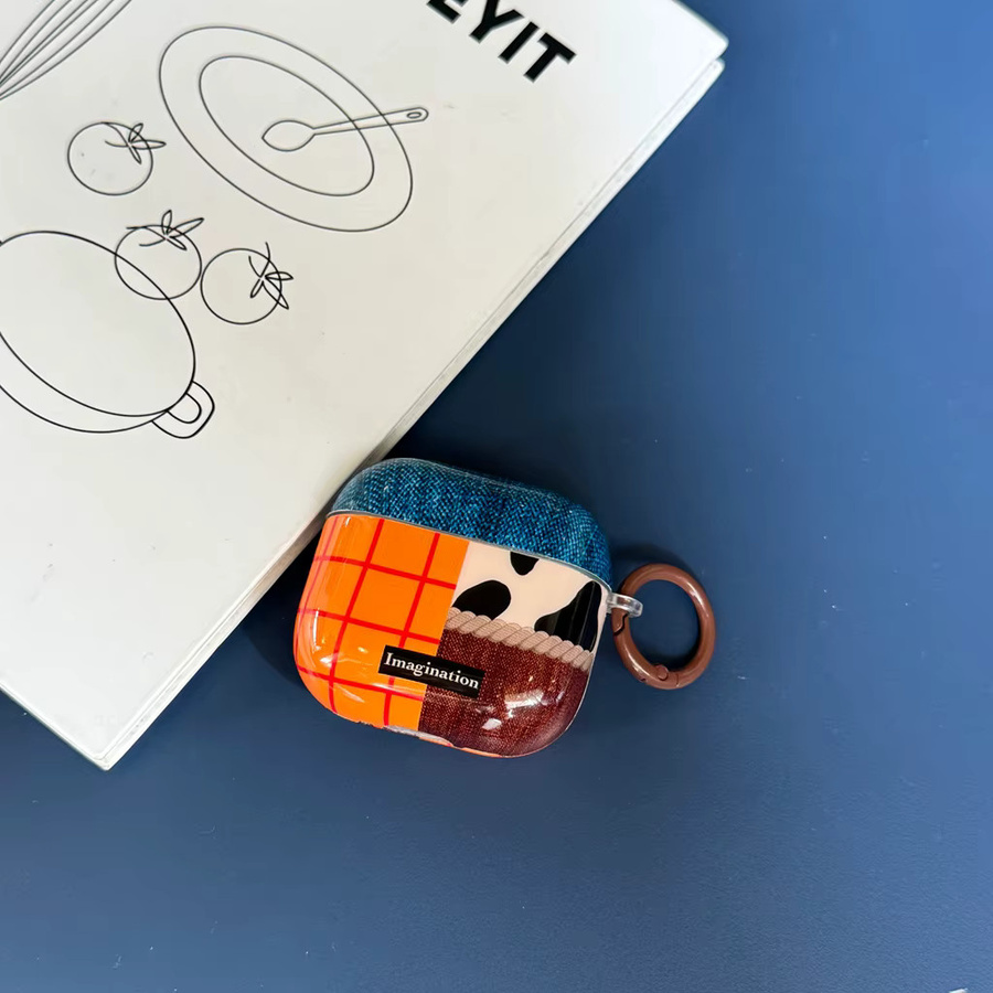 Kreative Kopfhörerhülle für Apple AirPods 1, 2, 3, 4 und Pro 2 mit Kuhdruck, Denim-Muster und Gittermuster in Multicolour inklusive Haken - Bild 3