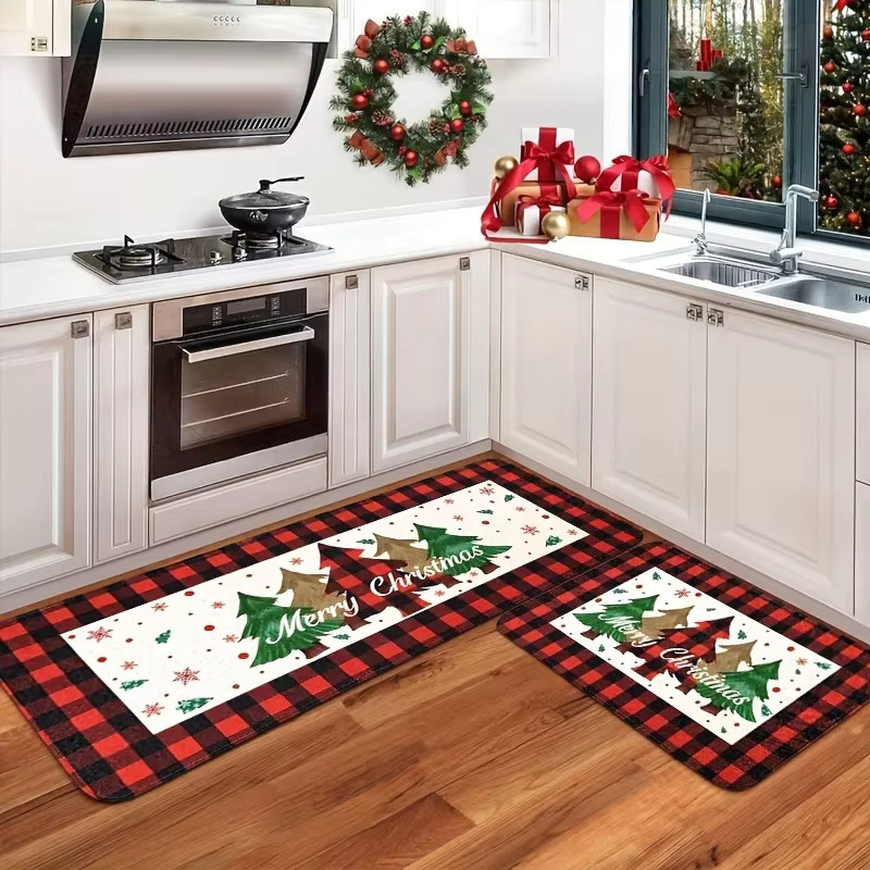 VIKAMA Weihnachtsbaum Bodenmatte Multicolor Anti-Rutsch Fußmatte für Küche, Korridor und Balkon - Bild 2