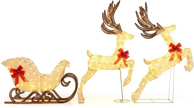 Costway 3-teiliges LED Weihnachtsdeko-Set mit Rentier und Schlitten in Weiß und Multicolour mit 280 LEDs - Bild 1