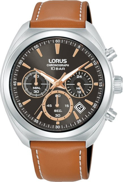 Lorus Chronograph, Quarz, Edelstahl, 41 mm, Leder, Braun, Herren - Bild 1