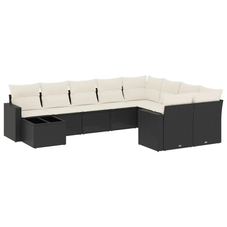 vidaXL 10-tlg. Garten-Sofagarnitur in L-Form mit Kissen und Couchtisch, Schwarz, Poly-Rattan und Metall - Bild 2