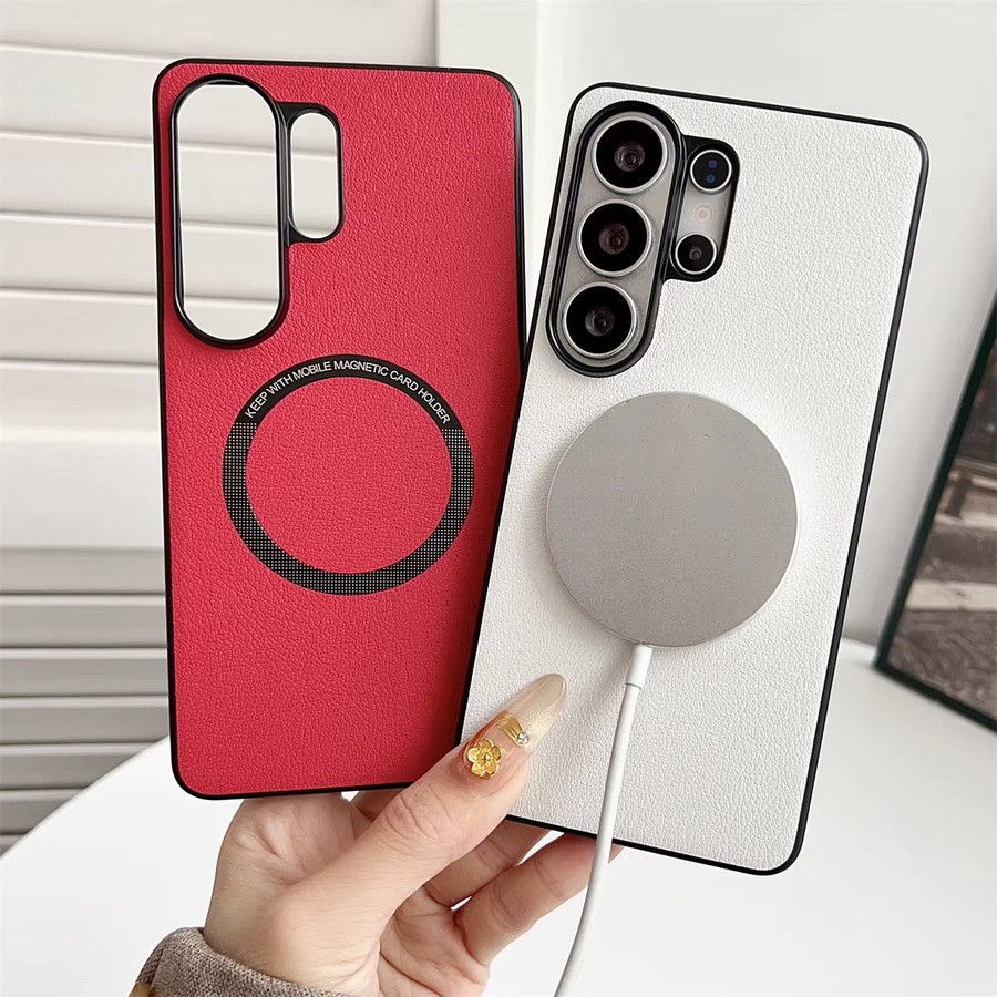 Magnetische Leder-Handyhülle von szHAIyu für Samsung Galaxy S26 Ultra S25 S24 Plus S23FE A57 A37 A17 A56 A36 A26 in Rot mit MagSafe kompatiblem kabellosem Laden - Bild 1