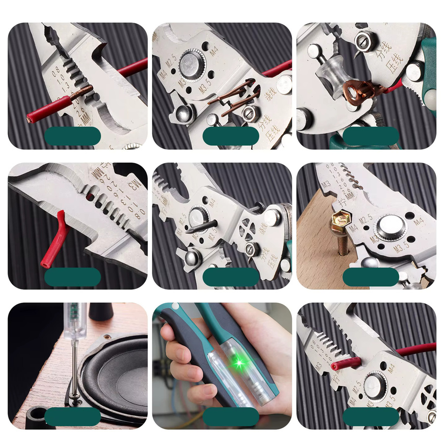 NIUXIANG Multifunktionaler Abisolierer mit elektrischem Teststift, faltbarer Kabelschneider und Crimpwerkzeug in Rot und Multicolour - Bild 2