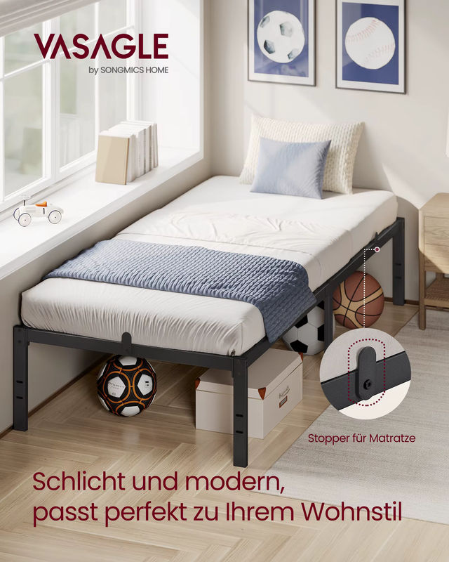 VASAGLE Einzelbettgestell in Schwarz mit Unterbettaufbewahrung, B/T/H: 90 x 200 cm - Bild 2