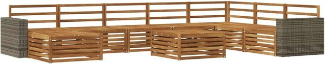 vidaXL Outdoor-Sofagarnitur aus Akazie Massivholz in Braun, 9-teiliges U-Shape Set mit Tisch, Fußhocker und Polstern - Bild 1