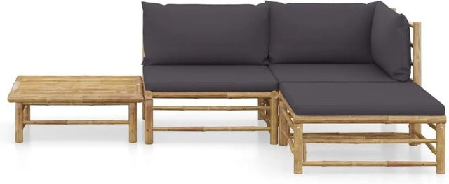 vidaXL 4-tlg Garten-Lounge-Set aus Bambus mit grauen Kissen in L-Form - Bild 1