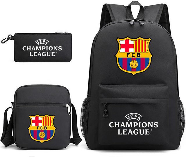 3-teiliges Schulrucksack-Set in Schwarz aus Oxford-Stoff mit großem Fassungsvermögen inklusive Federmäppchen und Schultergurt - Bild 1