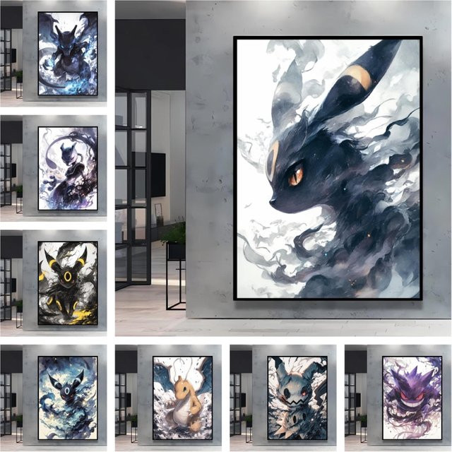 KAYOU Rahmenloses Leinwandgemälde Pokemon Umbreon Illustration in Mehrfarbig Modernem Design - Bild 1