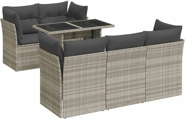 vidaXL 6-teilige Garten-Sofagarnitur aus Poly-Rattan mit Kissen in Hellgrau - Bild 1