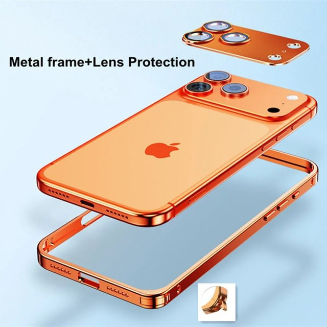 Wasserdichte Stoßfesten iPhone Hülle mit Legierung Rahmen und Kameraschutz in Orange für iPhone 17 Pro Max, 16, 15, 14 - Bild 1