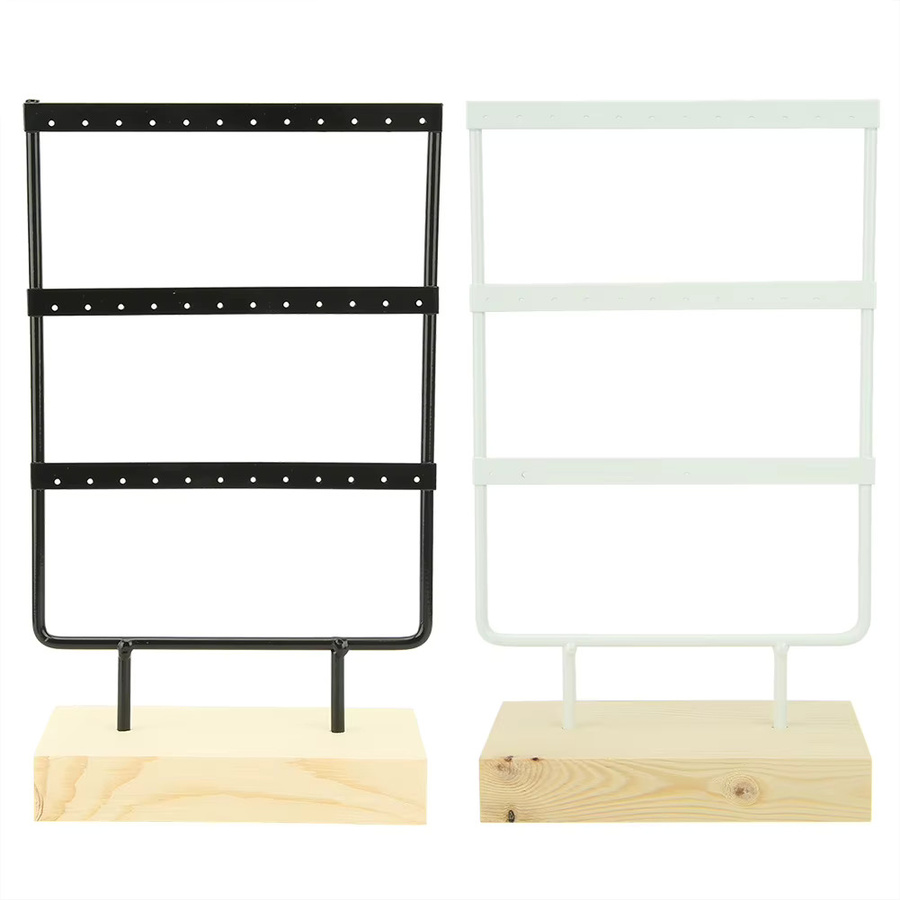 Schmuckaufbewahrungsregal aus Metall mit 36 Löchern und Holzsockel für Ohrringe und Halsketten, minimalistisches Design für den Tisch - Bild 3
