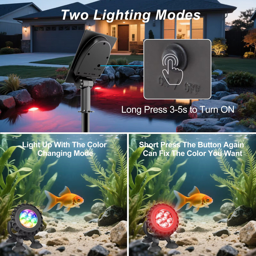 T-SUNRISE 3-in-1 RGB Solar-Unterwasser-Teichleuchte mit IP68 Schutz für Teich, Garten und Pool - Bild 5