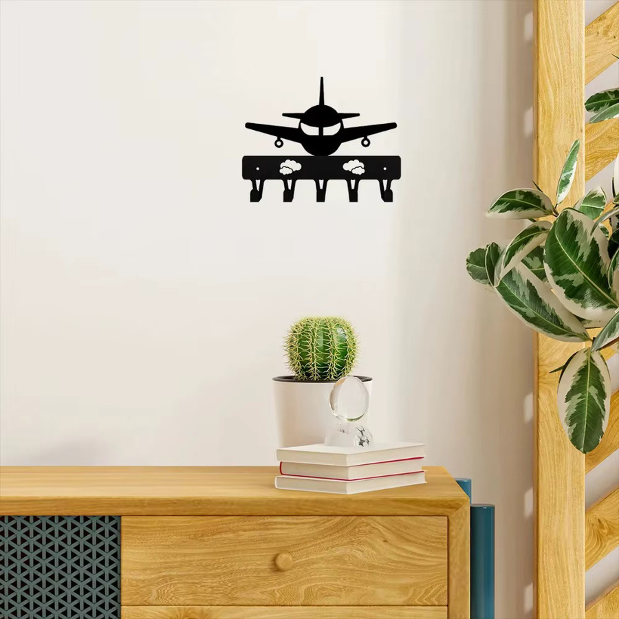Schlüsselhalter Flugzeug aus Metall in Schwarz als moderne Wanddekoration für Wohnzimmer, Schlafzimmer oder Kinderzimmer - Bild 2