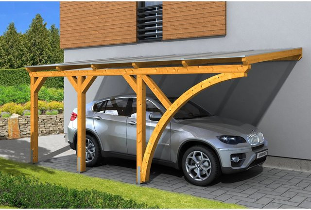 Skan Holz Carport Eifel in Eiche hell, B/T: 300 x 541 cm, Firsthöhe: 262 cm, farbbehandelt braun - Bild 1