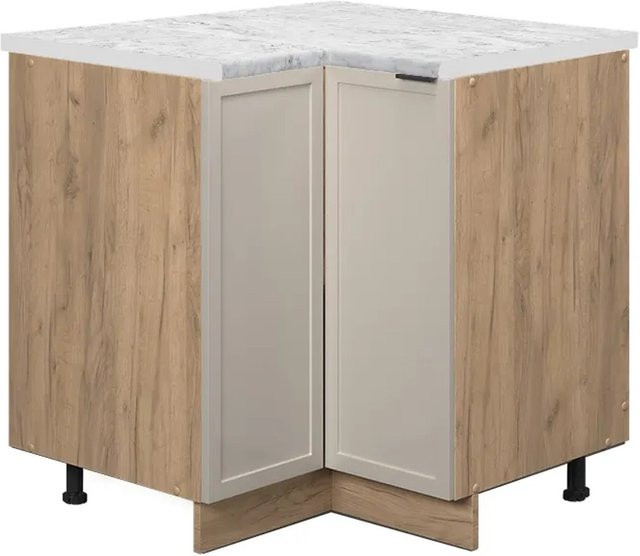Vicco Eckunterschrank Fame-Line in Eiche mit Arbeitsplatte in Marmor-Weiß, Farbe Grau-Beige, Höhe: 87 cm - Bild 2
