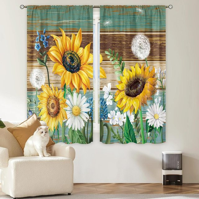 Yiran Furniture Fenstervorhang Set mit Streifenmuster in Braun und Multicolour, 2 Stück, halbtransparent, Breite: 65 cm, Höhe: 60 cm - Bild 1