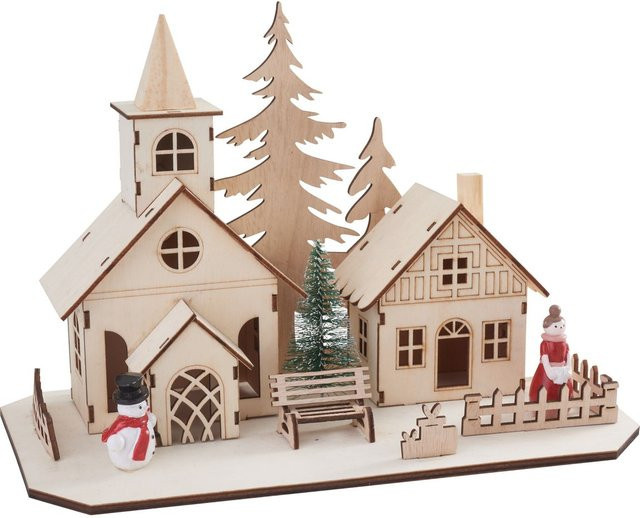 VBS Holzbausatz Kirchgang aus Sperrholz in Beige inklusive Micro-LED-Lichterkette für die Weihnachtsdekoration - Bild 1
