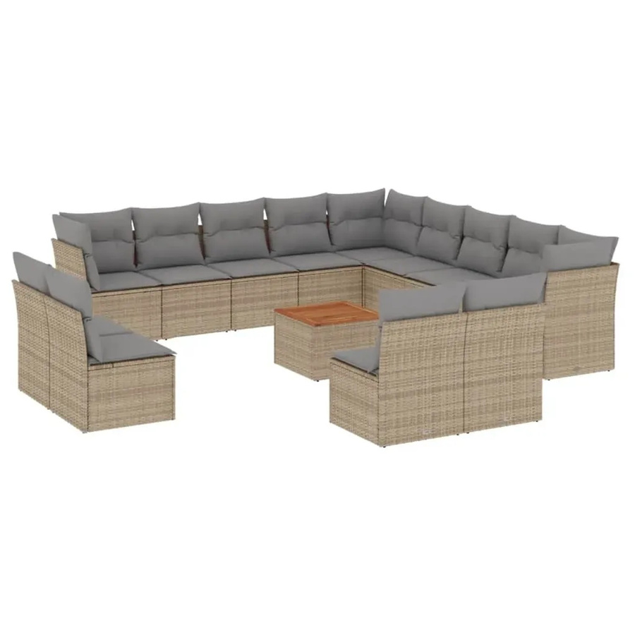 vidaXL 14-teilige Garten-Sofagarnitur aus Polyrattan in Beige mit Kissen und Stauraum - Bild 2