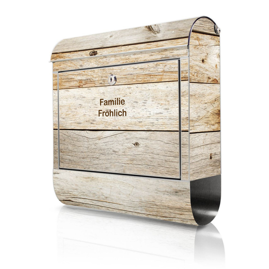 banjado Großer Briefkasten aus rostfreiem Edelstahl in Grau mit Holzoptik, B/H/T: 38 x 43 x 12,5 cm - Bild 1