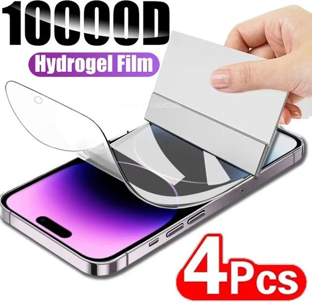 4er-Pack Vieruodis Hydrogel Displayschutzfolie aus Silikon-TPU für iPhone 15 14 13 12 11 Pro Max Plus XS XR X 7 8 in Transparent - Bild 1