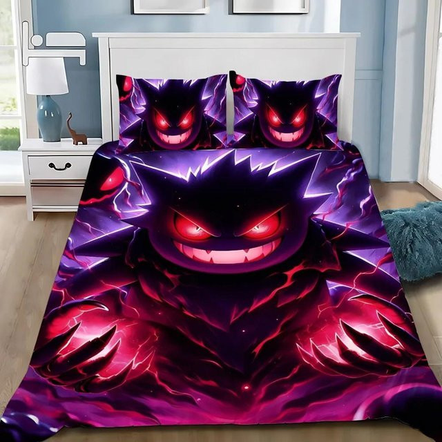JMG Household Supplies Mikrofaser Bettwäscheset Pokémon Design in Lila, Bettbezug und Kissenbezug mit Reißverschluss, B/H: 200 x 200 cm - Bild 1